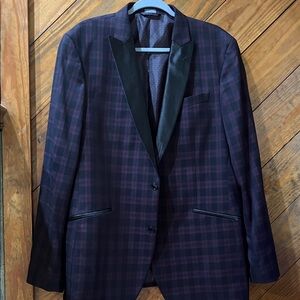 Madison Black and Purple Plaid Tuxedo Blazer